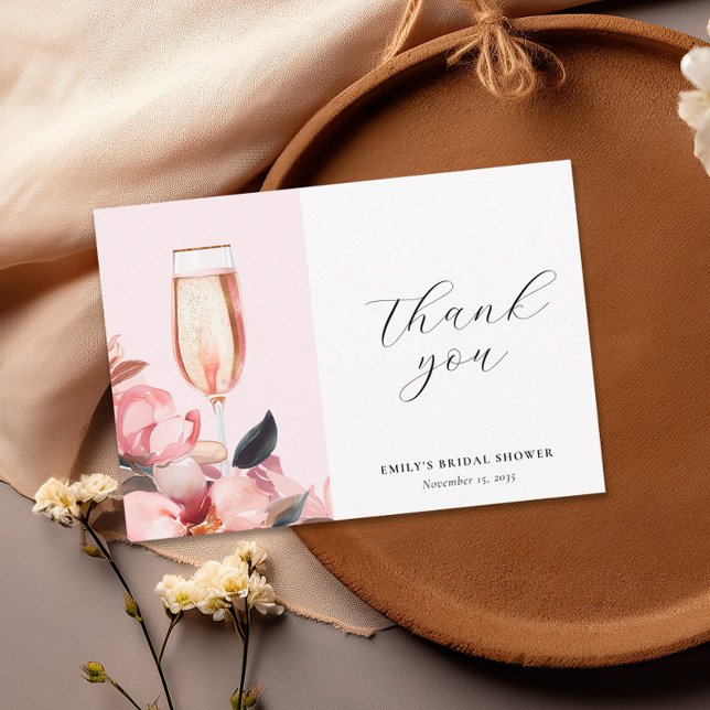 Carte De Remerciements Fleurs et Prosecco Shower Floral de Mariage (Créateur téléchargé)