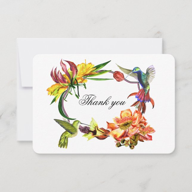 Carte De Remerciements Fleurs exotiques merci. mariage d'oiseau (Devant)