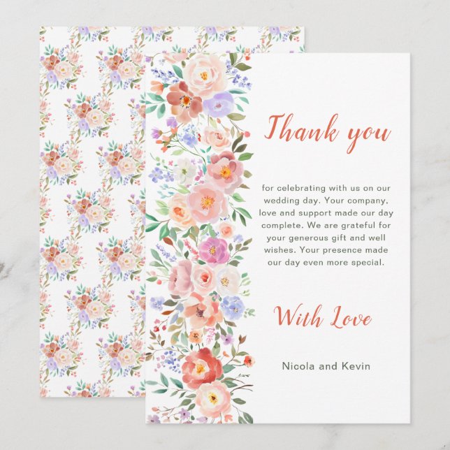 Carte De Remerciements Fleurs Florales de Printemps Mariage (Devant / Derrière)