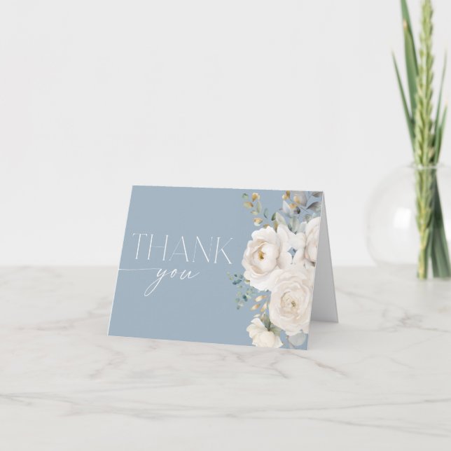Carte De Remerciements Fleurs florales ivoire bleu poussiéreux (Devant)