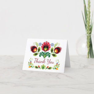 Carte De Remerciements Fleurs folkloriques polonaises rouges