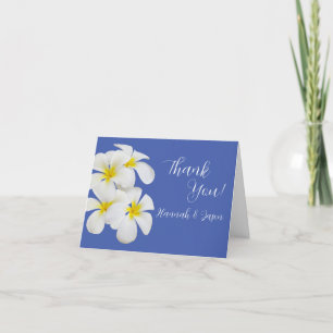 Carte De Remerciements Fleurs frangipanières blanches, en bleu, Mariage f