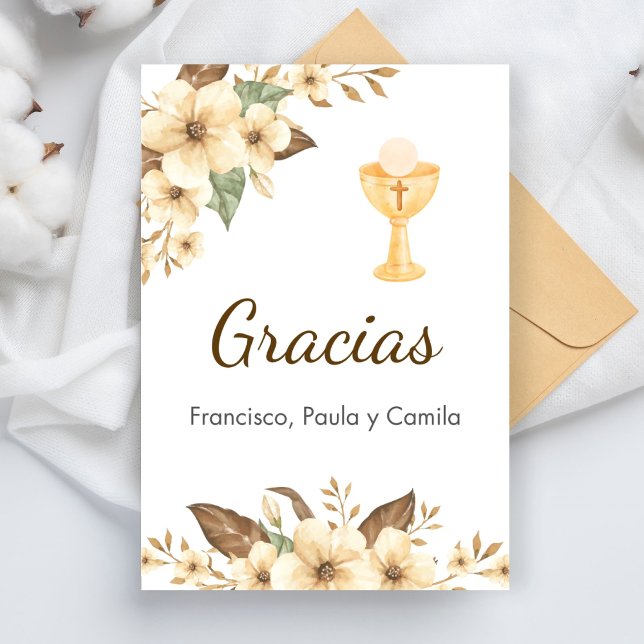 Carte De Remerciements Fleurs Jaunes Élégantes Mignonne Première Communio (Créateur téléchargé)