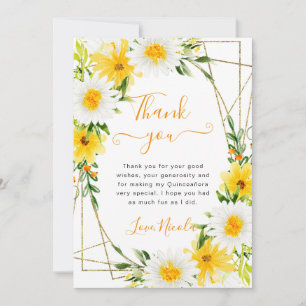 Carte De Remerciements Fleurs jaunes et marguerites Quinceanera
