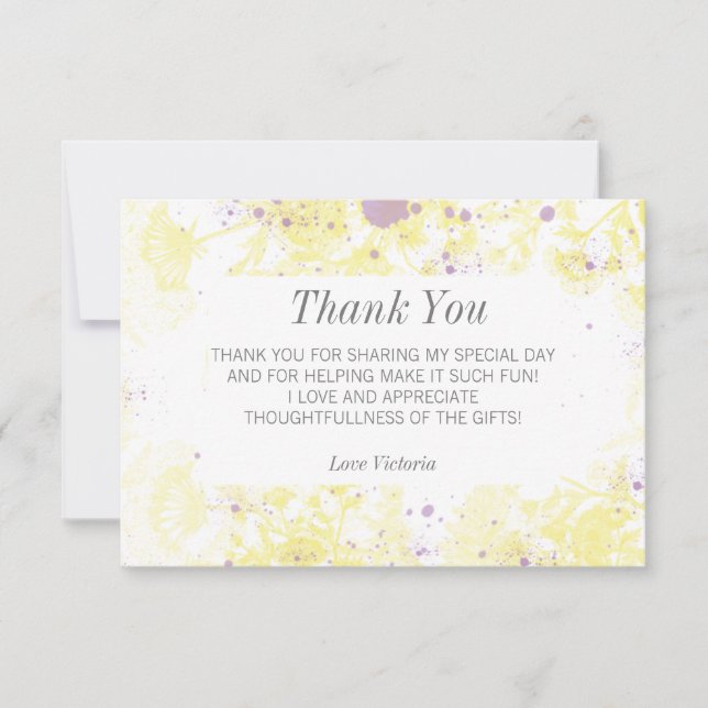 Carte De Remerciements Fleurs jaunes peintes (Devant)
