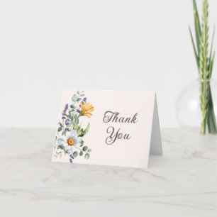 Carte De Remerciements Fleurs jaunes sauvages Marguerites blanches Annive