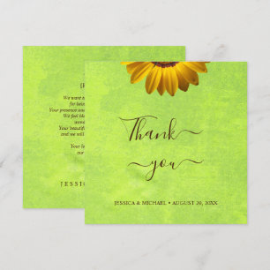Carte De Remerciements Fleurs jaunes sur Mariage vert Abstrait