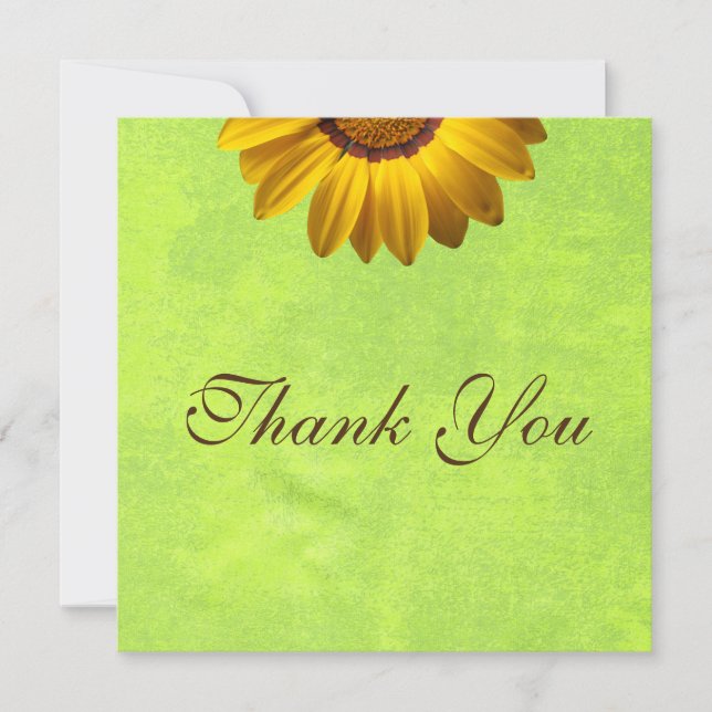 Carte De Remerciements Fleurs jaunes sur Monogramme vert Abstrait (Devant)