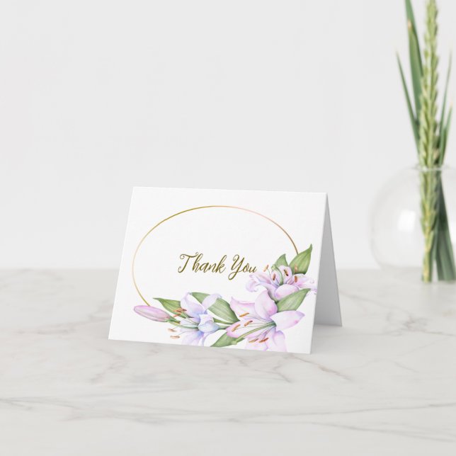 Carte De Remerciements Fleurs Lily rose de fête Cadre doré Belle (Devant)