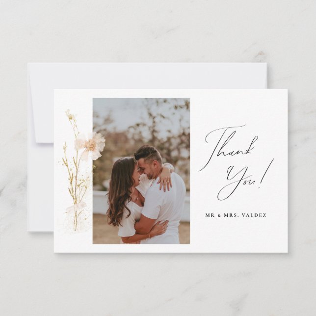 Carte De Remerciements Fleurs Mariages romantiques Photo (Devant)