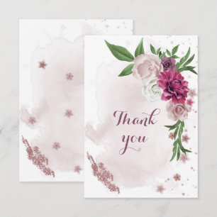 Carte De Remerciements fleurs mauves roses verdure