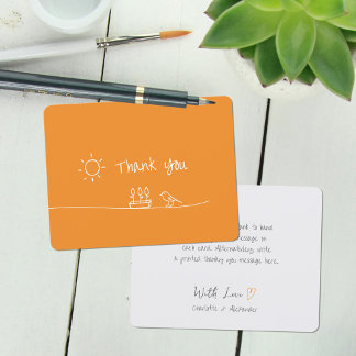 Carte De Remerciements Fleurs minimalistes orange brûlées Dessin d'oiseau