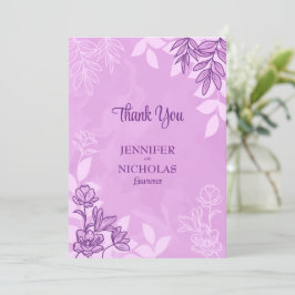 Carte De Remerciements Fleurs modernes et ornements Feuille pour Mariage