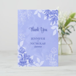 Carte De Remerciements Fleurs modernes et ornements Feuille pour Mariage