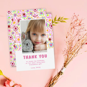 Carte De Remerciements Fleurs Motif Anniversaire Enfants Fille Photo