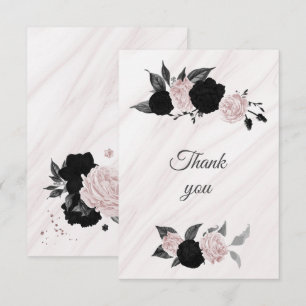 Carte De Remerciements fleurs noires et roses marbre botanique