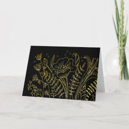 Carte De Remerciements Fleurs or brillantes simples et élégantes sur noir