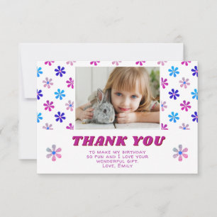Carte De Remerciements Fleurs Pailletées Colorées Fille d'Anniversaire Ph