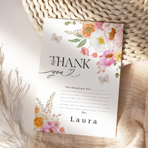 Carte De Remerciements Fleurs Papillons Roses Bébé en Fleur Baby Shower