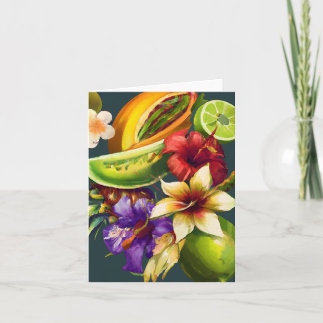 Carte De Remerciements Fleurs Plantes De Fruits Tropicales Peignant Des S (Devant)