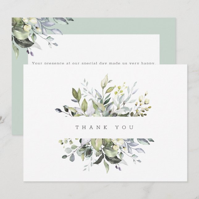 Carte De Remerciements Fleurs poussiéreuses verdure (Devant / Derrière)