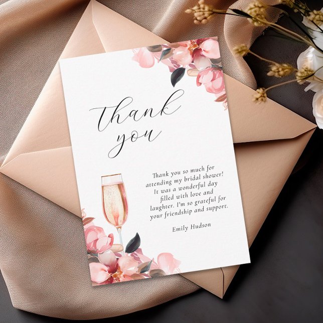 Carte De Remerciements Fleurs & Prosecco Fête de Mariage Florale (Créateur téléchargé)
