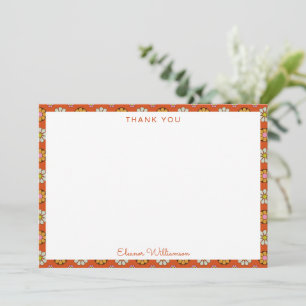 Carte De Remerciements Fleurs Rétro Années 60 Orange Rose Personnalisé Ma