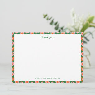 Carte De Remerciements Fleurs Rétro Rose Vert Personnalisé Lavage de Mari