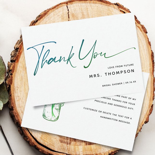 Carte De Remerciements Fleurs romantiques Fête des mariées de script mode (Romantic Flowers Modern Script Bridal Shower Thank You Card)