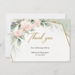 Carte De Remerciements Fleurs rose vif et eucalyptus et cadre doré