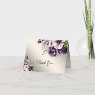 Carte De Remerciements Fleurs rose violet de fête Golden Elegant
