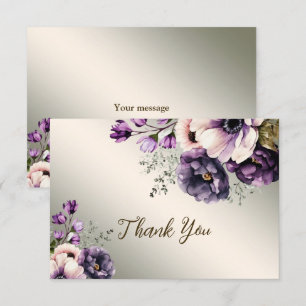 Carte De Remerciements Fleurs rose violet de fête Golden Elegant