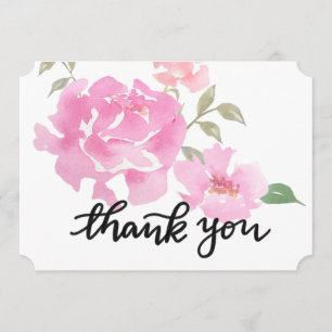 Carte De Remerciements Fleurs roses de pivoines d'aquarelle épousant le