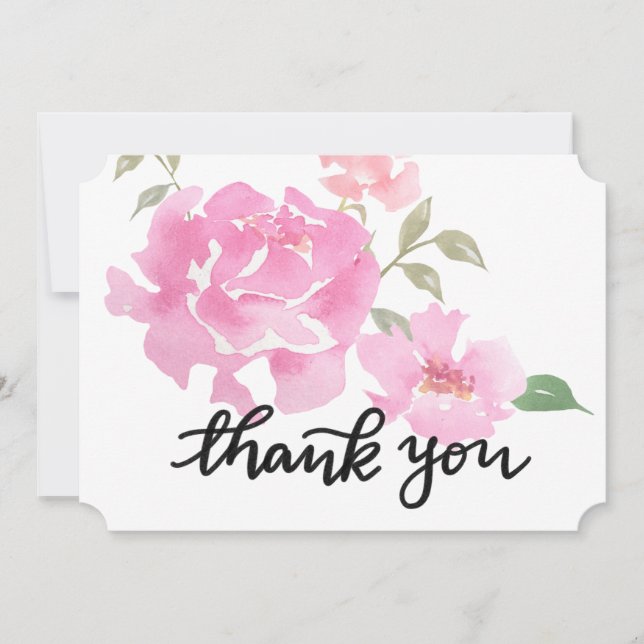 Carte De Remerciements Fleurs roses de pivoines d'aquarelle épousant le (Devant)