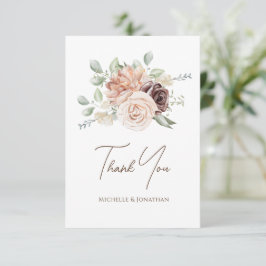 Carte De Remerciements Fleurs roses douces vertes Mariage floral
