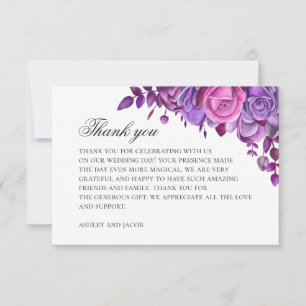 Carte De Remerciements Fleurs roses et violettes. Mariage au lilas à l'aq