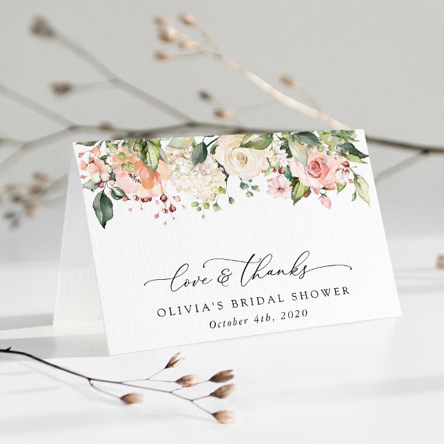 Carte De Remerciements Fleurs roses, Fleurs blanches, Boho, Fête des mari (Créateur téléchargé)