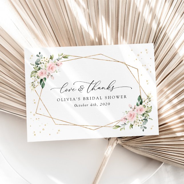 Carte De Remerciements Fleurs roses, Fleurs blanches, Boho, Fête des mari (Créateur téléchargé)