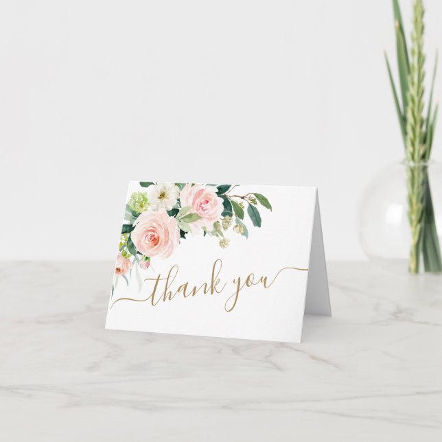 Carte De Remerciements Fleurs Roses Fluides Verdure Floral (Devant)