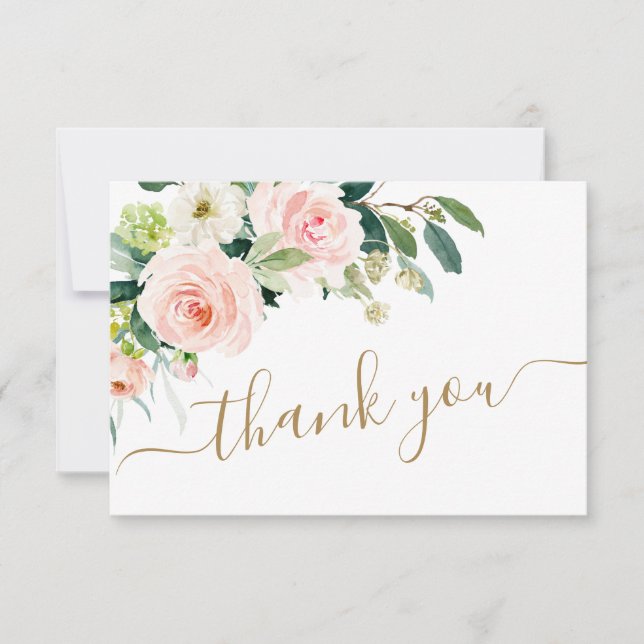 Carte De Remerciements Fleurs Roses Fluides Verdure Floral (Devant)
