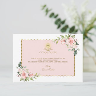 Carte De Remerciements Fleurs roses luxueuses Or Première Sainte Communio