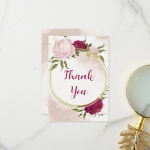 Carte De Remerciements fleurs roses magenta feuilles vertes mariage