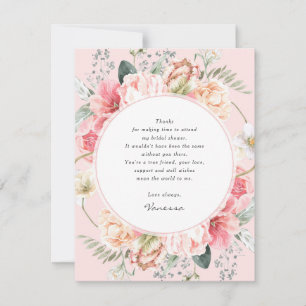 Carte De Remerciements fleurs roses pâles élégantes botanique floral