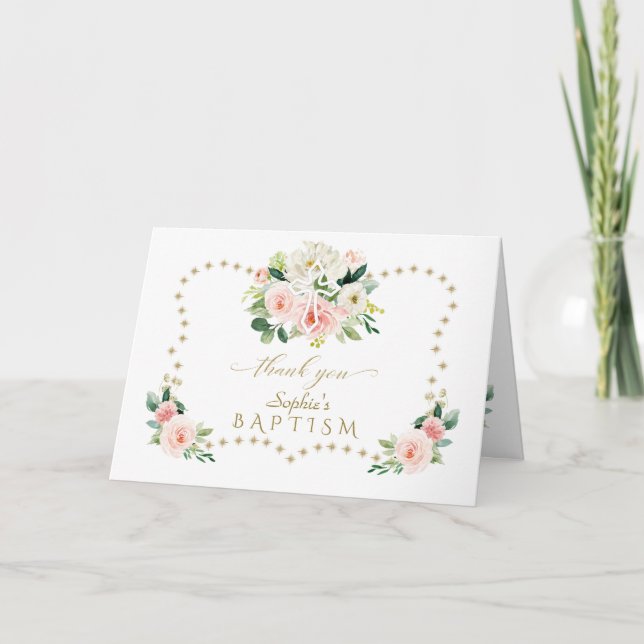 Carte De Remerciements Fleurs roses Parties scintillant d'or étincelles B (Devant)