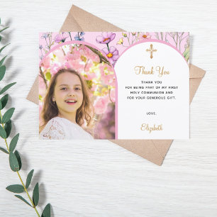 Carte De Remerciements Fleurs roses photo arche fille traverser Première