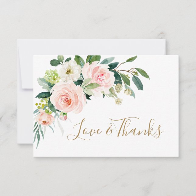 Carte De Remerciements Fleurs Roses Rouges Aquarelle Mariage Ca (Devant)