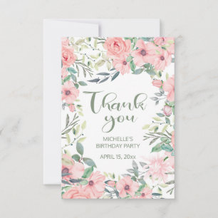 Carte De Remerciements Fleurs roses rousses Sage Vert Feuille doux 16