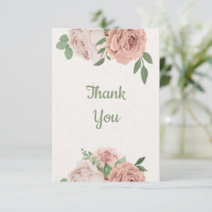 Carte De Remerciements fleurs roses rousses verdure botanique