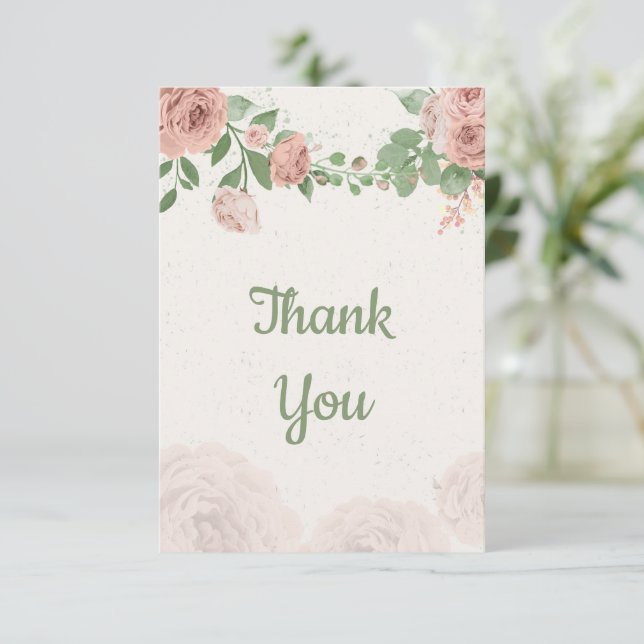Carte De Remerciements fleurs roses rousses verdure botanique (Debout devant)