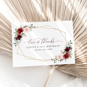 Carte De Remerciements Fleurs Rouges Bourgogne, Fleurs Roses, Anniversair